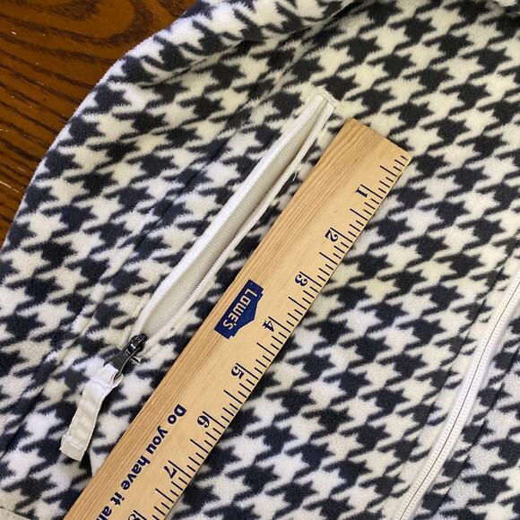 Columbia Houndstooth Ivory Black Hooded Zip up Jacket Size Medium side pockets - Picture 9 of 12